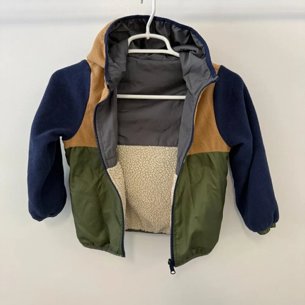 OshKosh B'Gosh Fleece & Sherpa Reversible Kids Boys Hooded Zip Jacket Coat